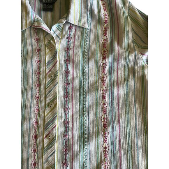 Koret 3/4 Sleeve Embroidered Button Up Cotton Blend Blouse SzL - Picture 11 of 11